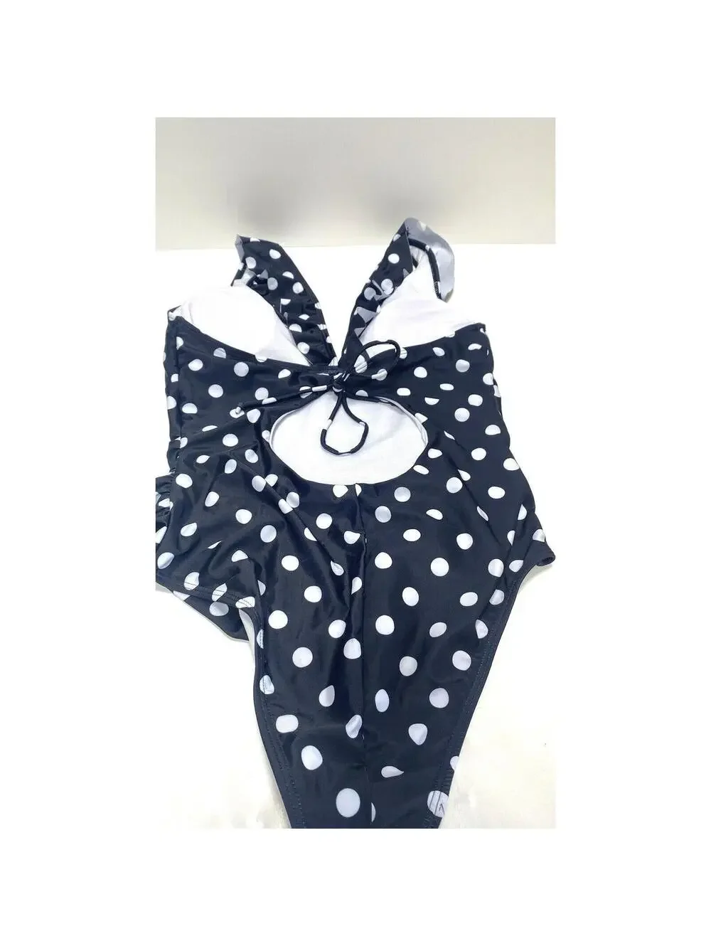 NEW Large Women’s Black White Polka Dot V-Neck One Piece Bathing Suit